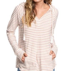 Roxy Café Creme Stripe Long Sleeve Hooded Top